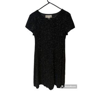 Jessica Howard Sheath Dress Womens Size 12 Black Shimmer Short Sleeve Flowy VINT
